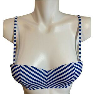 Shade & Shore Blue/White Striped Bikini Top Padded 32B NWOT